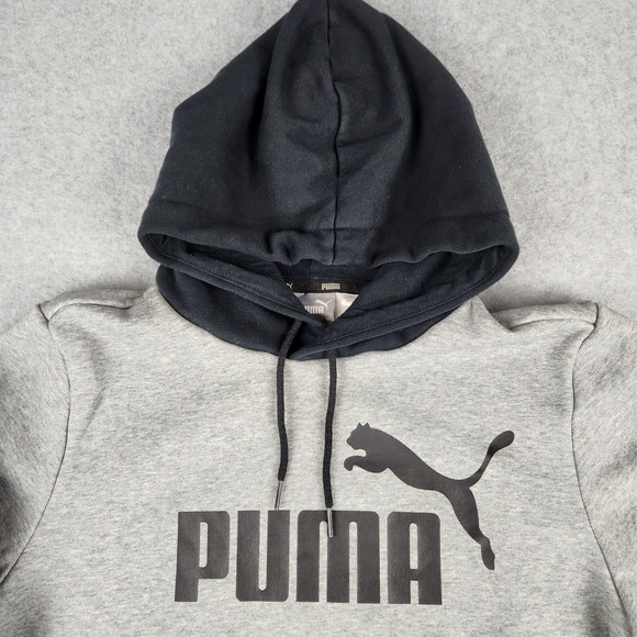 PUMA Men's Small Grey Black Logo Hoodie Pullover Sweatshirt Athletic Casual - Picture 3 of 9